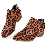 WOFANLULY Women's Ankle Boots, Fashion Chunky Heel Back Zipper Classic Comfort Winter Ankle Booties (Leopard, Size 5.5)