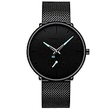 Unendlich U Mens Watch Ultra Thin Minimalist Fashion Luxury Wrist Watches with Stop Watchfor, Business Waterproof Casual Blue Pointer Quartz Watch with Stainless Steel Mesh Band