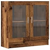 vidaXL bookcase/storage cabinet with glass doors - engineered wood - modern style - old wood color- 82.5x30.5x80 cm - living room/office/book display