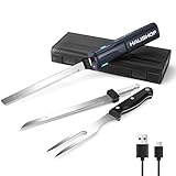 HAUSHOF 8V Cordless Electric Knife, Electric Carving Knife 20cm and Fork, Electric Carving Knife for Meat 2000mAh, Ideal for Slicing Meat, Bread, Cheese（Grey）