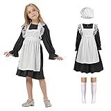 AOMIG Victorian Maid Costume Girls, Village Medieval Dress w/ Mop Cap & White Socks, Kids Victorian Poor Girl Outfit Fancy Dress Costumes Halloween Cosplay, World Book Day, Black (C2-L-Bl230324-FBA)