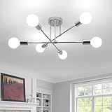 Comely Modern 6 Heads Sputnik Light, Adjustable Ceiling Lamp with E27 Base, Industrial Style Chrome Metal Chandelier Light for Living Room Bedroom Dining Room Kitchen