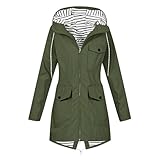 Women's Waterproof Jackets Solid Color Hooded Long Rain Coat Windproof Jacket with Multi Pockets Ladies Windbreaker Breathable Active Outdoor Coats Autumn Winter Warm Softshell Jacket S-3XL