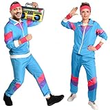 Aomig 80s Height of Fashion Shell Suit Costume, 80s Fancy Dress Men Women with Headband Wristbands, 1980s Disco Fancy Dress, 80s 90s Outfits Fashion Retro Tracksuit for Halloween Carnival Party