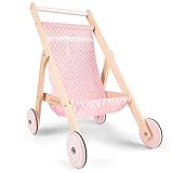 New Classic Toys Wooden Doll Stroller – Classic Toy Pram for Kids – Durable and Safe Pretend Play Accessory – Perfect for Doll Role Play and Imaginative Fun, Pink/Natural