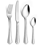 Cutlery Sets, Homikit Stainless Steel 32 Piece Cutlery Set Include Metal Fork Knife Spoon, Silver Flatware Sets for Home/Travel/Party, Service for 8, Dishwasher Safe - Scalloped Edge