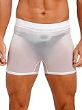 Mufeng Men's Glossy See Through Boxer Briefs Underwear Breathable Sheer Boxer Shorts Lingerie White One Size