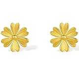 24ct Gold Flower Stud Earrings Pure Gold Studs Beautiful Solid Gold Floral Earrings for Women Earrings Jewelry ZHOU LIU FU