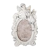 MAISONICA 5" x 3.5" White Distressed Cherub Angel Shabby Chic Oval Photo Picture Frame