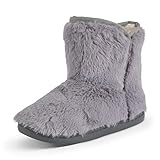 Polar Womens Memory Foam Indoor Faux Fur Fleece Bootie Rubber Sole Comfort Outdoor Anti Slip Durable Slippers - Grey Fur - AYC0864 - EU40/UK7