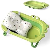 Hibtn Baby Crocodile Bathtub,Foldable Bath Tub Collapsible Bathtub with Baths Support Cushion Pad Seat Mat, Baby Bath Essentials for Newborn, Anti-Slip Infant Tubs Soft Bathing for 0-3 Years