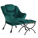 YOTATING Comfy Armchair with Footstool, Lazy Chair with Ottoman Leisure Accent Chair Relax Lounge Chair with Armrests & Side Pocket for Living Room, Bedroom & Small Spaces Armchair, Dark Green