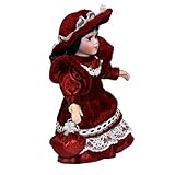 Perfeclan 20cm Vintage Mini Porcelain Doll with Fancy Hat home and desk Decoration, Red, 20cm