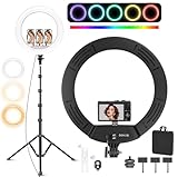Ekasoco 18 inch LED Ring Light with Tripod Stand & 3 Phone Holder, 26 RGB Mode 2700K-7000K Dimmable Selfie Ring Light for Live Streaming, Makeup, Camera, Selfie,YouTube