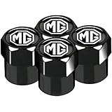 BLack Wheel Tyre Valve Dust Caps Covers Set x4 Chrome Metal compatible with MG cars MGb MG6 MG3 gt zr zs zt Midget Magnette