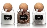 ComSaf Tea Coffee Sugar Canisters Set, 480mL Small Glass Jar with Cork Lids, 3 Pack Tea and Coffee Jars, Spice Jars, Stylish Decorative Kitchen Canisters, Perfect Kitchen Food Storage Organiser