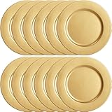 LATERN 12Pcs Multi-Use Gold Charger Plates, 33CM Plastic Dinner Charger Plates Large Round Serving Plate for Christmas Halloween Wedding Party Catering Event Table Decoration