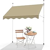 VOUNOT 2.5 x 1.2m Patio Telescopic Awning, Retractable Manual Awning, Adjustable Waterproof Canopy with Hand Crank, Balcony Sun Shade Shelter, Beige