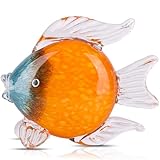 LCCCK Large Glass Fish Figurines Hand Blown Glass Fish Statue and Sculpture Home Decor, Murano Animal Tropical Sea Glass Paperweights for Desk, Glass Aquarium Coastal Beach Decorative (Orange)
