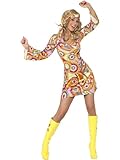 Smiffys 60s Hippy Costume, Multi-Coloured with Dress and Headband, 1960's Groovy Fancy Dress, Adult Dress Up Costumes