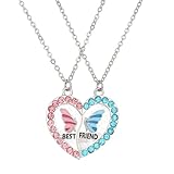 BFF Necklace for 2 Girls, Friendship Necklace with Heart Shape Butterfly Pendant, 5 + 48cm Alloy Best Friend Necklaces for 2, Friendship Necklaces for Graduation, Birthday, Christmas Gifts