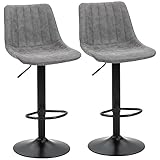 HOMCOM Modern Bar Stools Set of 2, Height Adjustable Swivel Bar Chairs with Backrest, Gas Lift and Footrest, Microfibre Barstools for Breakfast Counter, Kitchen Island, Grey