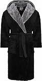 SnuggleME Dressing Gowns for Men | Super Soft Snuggle Hooded Dressing Gown | Men's Warm and Cozy Fleece Nightwear Robe | Gifts for Him L BLACK/grey
