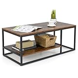 COSTWAY 2-Tier Coffee Table, Industrial Cocktail Center Table with Storage Shelf, Metal Frame Wooden Rectangle Accent Sofa Side Tea Table for Living Room, Bedroom and Office, 105x50x42cm, Rustic Brown