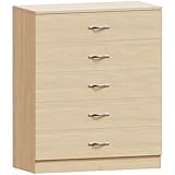 Vida Designs 5 Drawer Chest of Drawers, Metal Handles and Runners, Anti-Bowing Drawer Support, Bedroom, Nursery Furniture, Pine