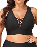 Plus Size Bikini Top Only - Women Swim Bra Lace Up Swimsuit Top V Neck Bathing Suit Tops for Large Bust Swimwear 2025, Black, 16 Plus