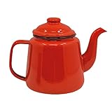 Enamel Teapot with Handle & Lid 14cm, 1.5L Traditional Serving Teapot Coffee Pot Jug Camping, Red (Red)