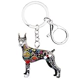 BONSNY Enamel Alloy Doberman Dog Key Chains For Women Gifts Car Purse Handbag Charms Jewelry (Gray)
