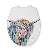 Croydex Steven Brown Angus McCoo Flexi-Fix Soft Close Toilet Seat - with Quick Release with Adjustable Hinges, Durable Polypropylene Plastic with Top and Bottom Fixings (Highland Cow)