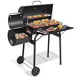 Charcoal BBQ Grill With Offset Smoker: Large Oil Drum Barbecue Barrel Grill For Outdoor Garden