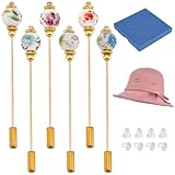 BENECREAT 6Pcs Porcelain Hat Pin, Vintage Safety Pins Brooches Porcelain with Plant Designs Brooch Pin Stick for Tie, Scarf, Western Cowboy Hats, Hair Accessories, 71mm