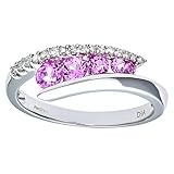 Naava Women's 9 ct White Gold Diamond & Created Pink Topaz Crossover Ring