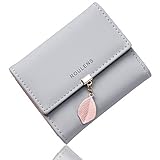 Roulens Ladies Purse, RFID Blocking PU Leather Wallet for Women Leaf Pendant Zipper Coin Purse with Multiple Card Slots and Roomy Compartment