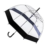 ThreeH Clear Dome Umbrella Windproof Lightweight Transparent Bubble Surface Automatic Open Stick Rain Umbrella for Weddings Party,Black
