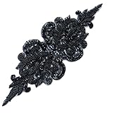 G-RUI DIY Luxury Beaded Embroidery lace Appliques for Wedding Dresses Rhinestone lace Applique Patches Embroidery lace parches ropa (11 * 31cm Black)