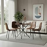 Homy Casa Round Wooden Dining Table set, 80cm Retro Kitchen Table & 4pcs Dining chairs for Dining Room, Industrial Style Rustic Brown and Black (Dining table & 4 chairs set)