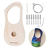 OriGlam KBI_31V Lyre Harp 7 String DIY Kit, Make Your Own Bass Wood, Lyres Wood String Lyre Harp with String Post String Saddle Tuning