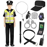Aomig Police Costumes Kids Policeman Uniform Outfit, 11 Pcs Police Officer Outfit Dress Up, Fancy Policeman Dress Up Costume Set for Roleplay Halloween Christmas World Book Day(Green-S)