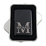 Personalised Stainless Steel Lighter With Your Name and Initial + Gift Tin + Reverse engraving