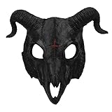 TINAYAUE Unisex Goat Skull Mask Scary Halloween Masks PU Devil Mask for Women Men Lifelike Sheep Horns and Elastic Belt Carnival Animal Theme Party Cosplay Props Stage Performance Costume Accessories