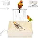 Automatic Parakeet Bird Bath with Pump, Large Bird Shower Fountain Indoor Bathtub with Running Water, Parrot Bath Tub Faucet for Pet Birds, African Grey, Cockatiel, Conure, Budgie, Lovebird (White)