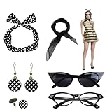 JNGTKL 6 PCS 1940s Fancy Dress Set, Grease Fancy Dress Women, Grease Outfit with Pink Ladies Style, Retro 1950s Accessories For Women For Vintage Themed Parties, Proms and Cosplay Events