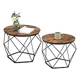VASAGLE Coffee Tables, Set of 2 Side Tables, Robust Steel Frame, for Living Room, Bedroom, Rustic Brown and Black LET040B01