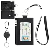 Minimalist RFID Blocking Wallet with ID Window & Hook – Water-Resistant Zip Card Holder with Lanyard & Keychain – Holds Cards, Cash, Keys – Compact for Travel, Men & Women (Black)