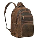 STILORD 'Pierre' Leather Business Backpack Ladies and Men Work Backpack Large Laptop Backpack 15.6 Inch Hand Luggage Backpack Laptop Rucksack, Colour:calais - brown