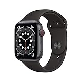 Apple Watch Series 6 (GPS + Cellular, 44MM) Space Grey Aluminium Case with Black Sport Band (Renewed)